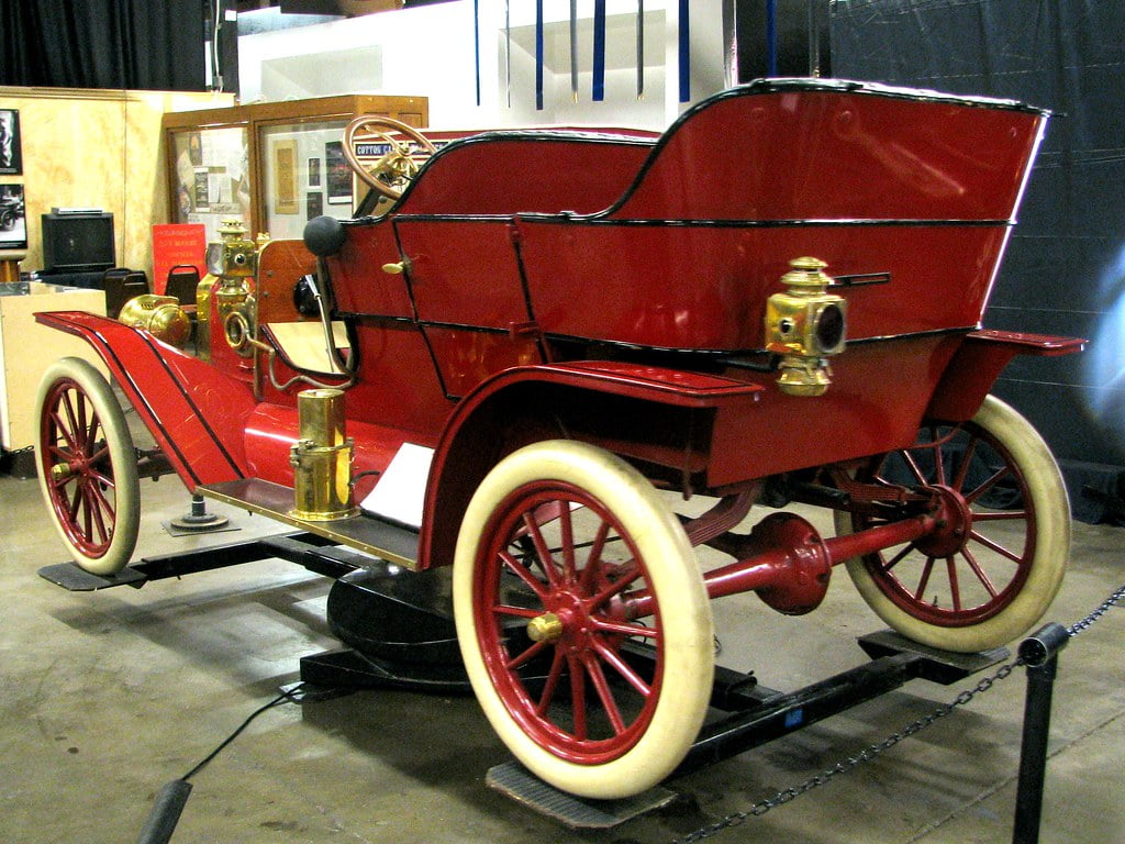 Vintage red Ford Model T from 1908 on display at the Cotswolds Motoring Museum, Bourton-on-the-Water.